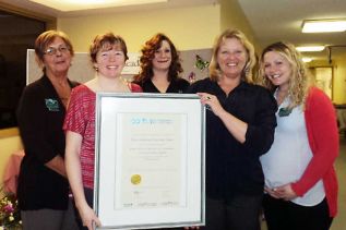 Debbie Long, Food Services/Support Services Manager; Elizabeth Palmateer, Director of Care; Christine Bolduc, Office Coordinator; Bonnie George, Administrator; and Mallory Wionzek, Activity Director.